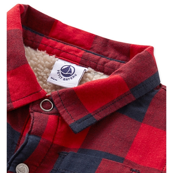 Petit Bateau Red/Black Long Sleeve Checkered Lined Shirt - Picture 4 of 11
